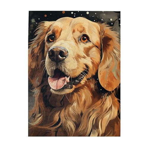 500-teiliges Puzzle für Erwachsene, herausforderndes Holzpuzzle, individuelles Golden Retriever-Bilderpuzzle für Spielabende, Familien-Holzpuzzle, fertige Größe 51,8 x 38,1 cm von WLKSNBVD