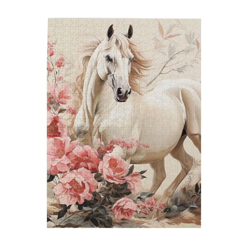 500-teiliges Puzzle für Erwachsene, herausforderndes Holzpuzzle, individuelles Pferdebild, Bilderpuzzle für Spielabende, Familien-Holzpuzzle, fertige Größe 51,8 x 38,1 cm von WLKSNBVD