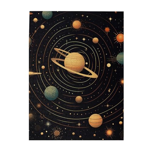 500-teiliges Puzzle für Erwachsene, herausforderndes Holzpuzzle, individuelles Retro-Astronomisches Muster, Bilderpuzzle für Spielabende, Familie, Holzpuzzle, fertige Größe 51,8 x 38,1 cm von WLKSNBVD