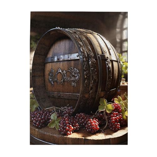 500-teiliges Puzzle für Erwachsene, herausforderndes Holzpuzzle, individuelles Rotweinfass-Bilderpuzzle für Spielabende, Familien-Holzpuzzle, fertige Größe 51,8 x 38,1 cm von WLKSNBVD