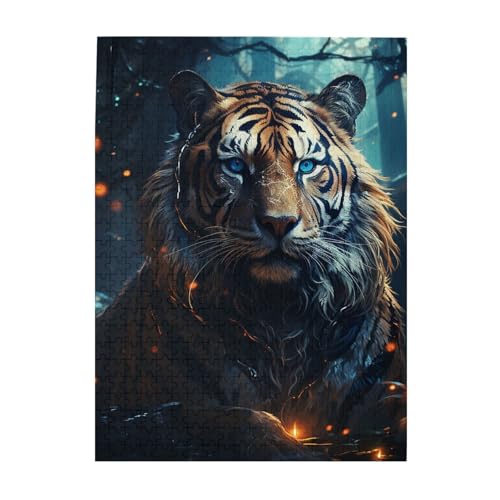 500-teiliges Puzzle für Erwachsene, herausforderndes Holzpuzzle, individuelles Tiger-Bilderpuzzle für Spielabende, Familien-Holzpuzzle, fertige Größe 51,8 x 38,1 cm von WLKSNBVD