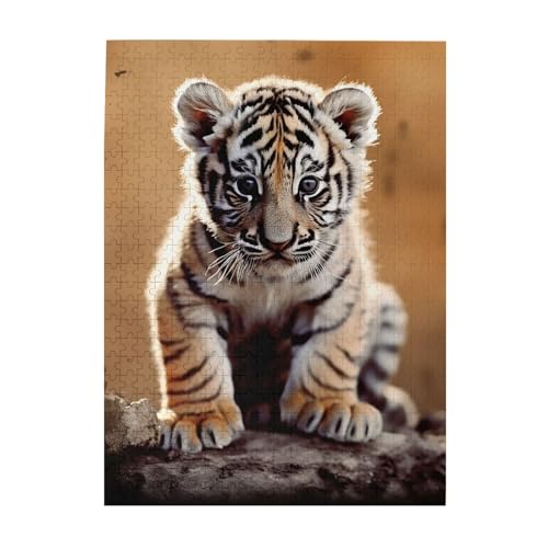 500-teiliges Puzzle für Erwachsene, herausforderndes Holzpuzzle, individuelles Tigerjunges, Bilderpuzzle für Spielabende, Familie, Holzpuzzle, fertige Größe 51,8 x 38,1 cm von WLKSNBVD