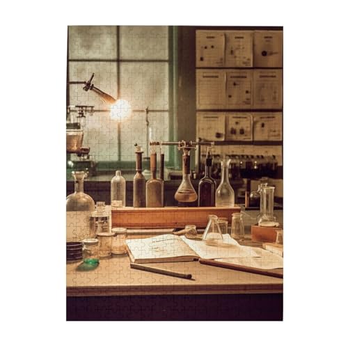 500-teiliges Puzzle für Erwachsene, herausforderndes Holzpuzzle, personalisierbar, Vintage-Chemielabor, Bildpuzzle für Spielabende, Familie, Holzpuzzle, fertige Größe 51,8 x 38,1 cm von WLKSNBVD
