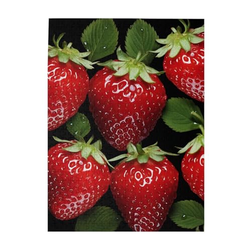 500-teiliges Puzzle für Erwachsene, herausforderndes Holzpuzzle, personalisierbar, rote Erdbeere, Bildpuzzle für Spielabende, Familien-Holzpuzzle, fertige Größe 51,8 x 38,1 cm von WLKSNBVD