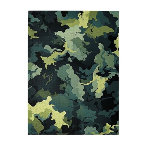 500-teiliges Puzzle für Erwachsene, herausforderndes Holzpuzzle, personalisierbar, schwarz-grün, Camouflage-Bilderpuzzle für Spielabende, Familien-Holzpuzzle, fertige Größe 51,8 x 38,1 cm von WLKSNBVD