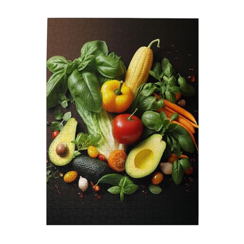 500-teiliges Puzzle für Erwachsene, herausforderndes Holzpuzzle, personalisierbar, verschiedene Gemüsesorten, Bilderpuzzle für Spielabende, Familien-Holzpuzzle, fertige Größe 51,8 x 38,1 cm von WLKSNBVD