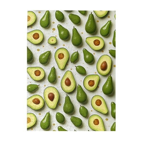 500-teiliges Puzzle für Erwachsene, herausforderndes Holzpuzzle, personalisierbar, weiße und grüne Avocado-Bilderpuzzle für Spielabende, Familien-Holzpuzzle, fertige Größe 51,8 x 38,1 cm von WLKSNBVD