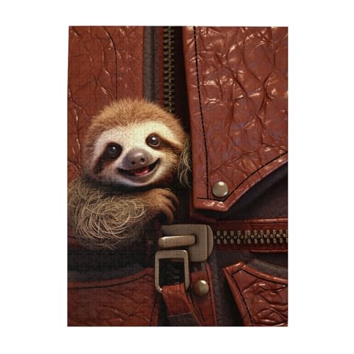 500-teiliges Puzzle für Erwachsene, herausforderndes Holzpuzzle, personalisiertes Faultier auf Reißverschluss, Bilderpuzzle für Spielabende, Familien-Holzpuzzle, fertige Größe 51,8 x 38,1 cm von WLKSNBVD