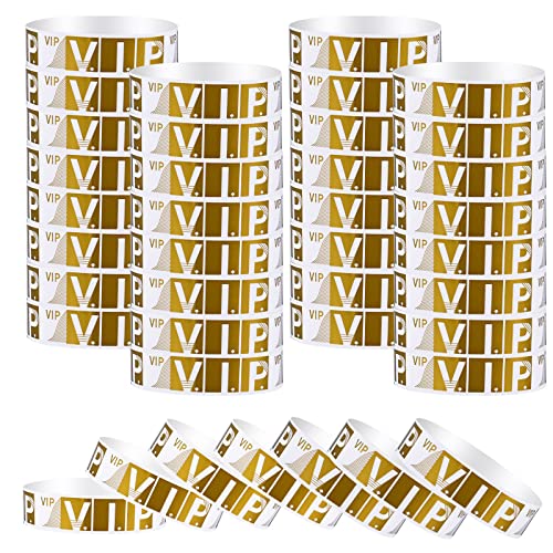 WLLHYF 100 Stück Papierarmbänder für Veranstaltungen, Neon-Armbänder, wasserdichte Handbänder, VIP-Kunststoff-Armbänder, Papierarmbänder, Armbänder für Konzerte, Festivals, Eintrittspartys (Gold) von WLLHYF