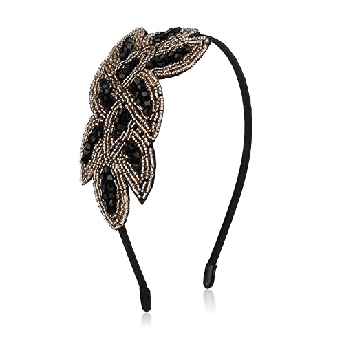 WLLHYF 1920er-Jahre-Stirnbänder für Frauen Weihnachten weißes Kristall-Haarband Strass-Flapper-Kopfbedeckung Vintage-Haar Valentinstag-Accessoire für Mädchen-Kostümparty (1pc, schwarzes Gold) von WLLHYF