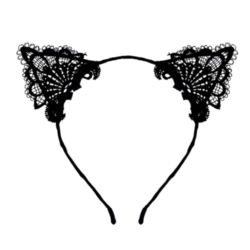 WLLHYF 2 Stück Halloween Haarreif mit Katzenohren aus Spitze Cat Ears Stirnband Süß schwarz Spitze Haarschmuck für Damen Frauen Mädchen Karneval Party Maskerade Cosplay Kostümzubehör(2) von WLLHYF