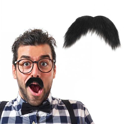 WLLHYF 2 Stück Schnurrbart Selbstklebender Lustige Fake Bart Realistischer Schnurrbart zum Ankleben Falscher Schnurrbärte Gesichtsbart für Halloween Weihnachten Party Cosplay Zubehör (Schwarz) von WLLHYF