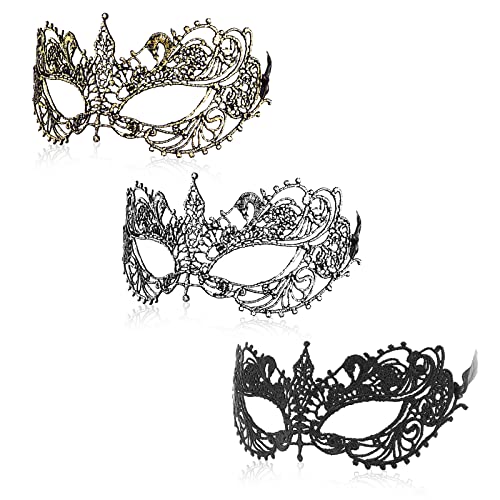 WLLHYF 3 Stück Spitze Maske Fun Vintage Maskerade Maske Spitze Augenmaske für Frauen Männer Halloween Maskerade Karneval Party Kostüm Ball Cosplay Foto-Shooting (Schwarz/Gold/Silber) WLLHYF 3 Stück Spitze Maske Fun Vintage Maskerade Maske Spitze Augenmaske für Frauen Männer Halloween Maskerade Karneval Party Kostüm Ball Cosplay Foto-Shooting (Schwarz/Gold/Silber) von WLLHYF