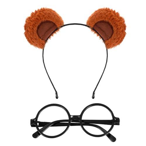 WLLHYF Bärenohren-Stirnband, braun, süßes Plüsch-Tierohren-Stirnband, Halloween-Festival, Tiere, Kostüm, Haarband, Make-up, Kopfbedeckung zum Waschen des Gesichts, Damen (mit Brillengestellen von WLLHYF