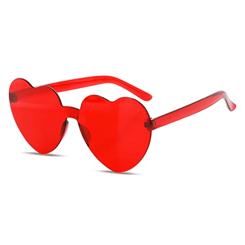 WLLHYF Herz Hippie Sonnenbrille Randlos Candy Transparente Sonnenbrille Retro Hippie Bunte Brille für Kostümzubehör für Cosplay 70er Party Halloween-Dekoration (Rot) von WLLHYF