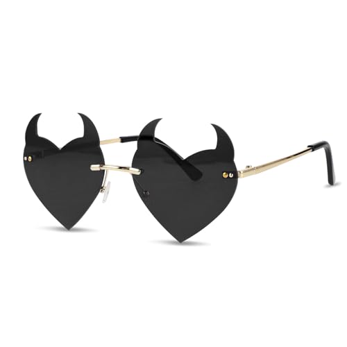 WLLHYF Herz Hippie Sonnenbrille Randlos Candy Transparente Sonnenbrille Retro Hippie Bunte Brille für Kostümzubehör für Cosplay 70er Party Halloween-Dekoration (goldenes Grau Stil 2) von WLLHYF