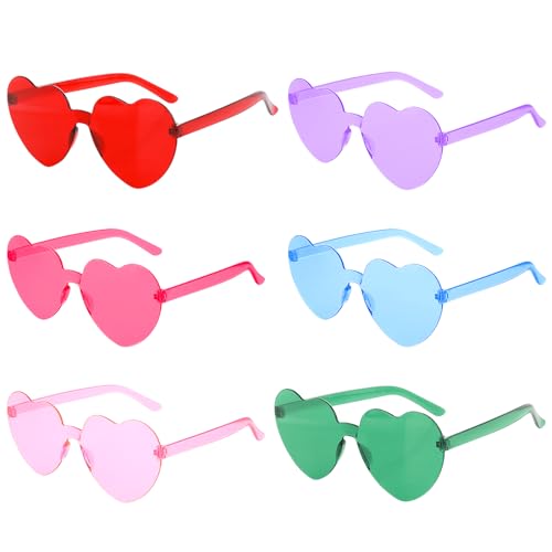 WLLHYF Herz-Party-Sonnenbrille randlos Süßigkeiten transparent Hippie-Brille Retro-Spaß bunte Brille für Cosplay Party Strand (6, Farbset 4) von WLLHYF