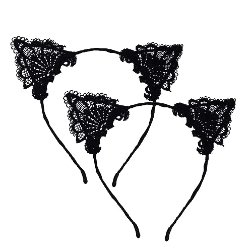 WLLHYF Katzenohren Haarreif für Damen Mädchen Schwarz Spitze Stirnbänder Stirnband Haarschmuck zum Karneval Fasching Halloween Cosplay Kostüm Karneval Party Kopfschmuck Frauen (1) von WLLHYF