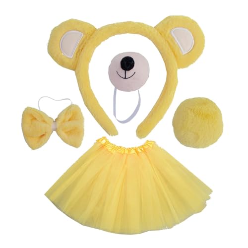WLNEXT Bärenkostüm-Set, Bärenohren, Stirnbänder, Schwanz, Fliege, Nasen-Handschuh, Tier-Cosplay-Kostüme, Halloween, Weihnachten, Party, Kinder, Gelb, 5-teiliges Set B WLNEXT Bärenkostüm-Set, Bärenohren, Stirnbänder, Schwanz, Fliege, Nasen-Handschuh, Tier-Cosplay-Kostüme, Halloween, Weihnachten, Party, Kinder, Gelb, 5-teiliges Set B von WLNEXT