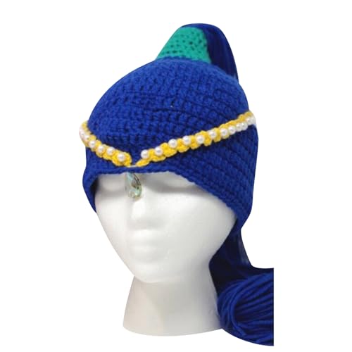 WLNEXT Handgefertigter Pferdeschwanz-Hut mit Perle verzierte Prinzessinnen-Totenkopfkappe für Kinderparty, Halloween, Cartoon-Zopf-Blau WLNEXT Handgefertigter Pferdeschwanz-Hut mit Perle verzierte Prinzessinnen-Totenkopfkappe für Kinderparty, Halloween, Cartoon-Zopf-Blau von WLNEXT