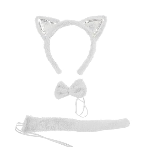 WLNEXT Katzenohren, Stirnband, Handschuhe, Schwanz, Schleife, Set, ausgefallenes Tier, Cosplay, schwarzes Katzenkostüm, Halloween, Party-Dekoration, Weiß WLNEXT Katzenohren, Stirnband, Handschuhe, Schwanz, Schleife, Set, ausgefallenes Tier, Cosplay, schwarzes Katzenkostüm, Halloween, Party-Dekoration, Weiß von WLNEXT