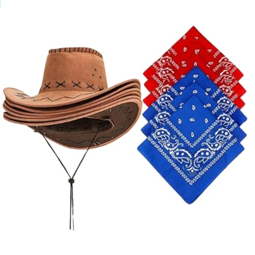 WLNEXT Kostüm-Set, Vintage-Stil, Westernhut, Halstuch, für Erwachsene, musikalisches Festival, Kostümzubehör, 6 Sets WLNEXT Kostüm-Set, Vintage-Stil, Westernhut, Halstuch, für Erwachsene, musikalisches Festival, Kostümzubehör, 6 Sets von WLNEXT