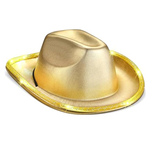 WLNEXT LED-Blinkkappen, große Krempe, Heißpräge-Hut, Konzert-Kopfbedeckung, Damen, Bühnenfoto-Hut, Junggesellinnenabschied, goldfarben WLNEXT LED-Blinkkappen, große Krempe, Heißpräge-Hut, Konzert-Kopfbedeckung, Damen, Bühnenfoto-Hut, Junggesellinnenabschied, goldfarben von WLNEXT