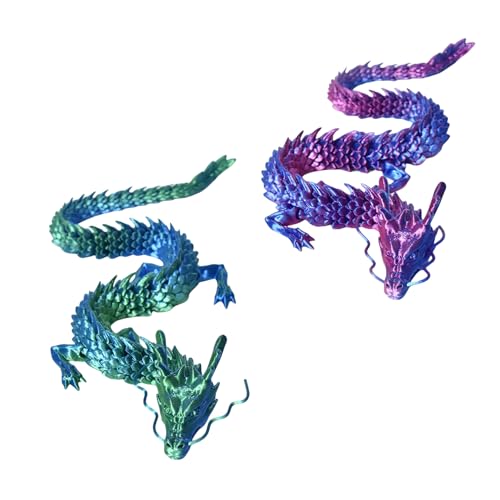 2 Stück 30 cm 3D Gedruckter Drache Spielzeug,Beweglicher 3D Drachen Figuren Set in Grün und Lila,Drachen Spielzeug für Kinder und Erwachsene,Drachentypen 3D Druck für Sammlerstück und Tischdekoration von WLVinson