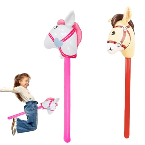 2 Stück Aufblasbares Stabpferd,Steckenpferd Aufblasbar,Steckenpferd Basteln,Stockpferd für Kinder,Aufblasbares Pferd,Hobby Horsing,Pferdekopf für Themed Party Dekoration Requisiten (Rosa+Hautfarben) von WLVinson