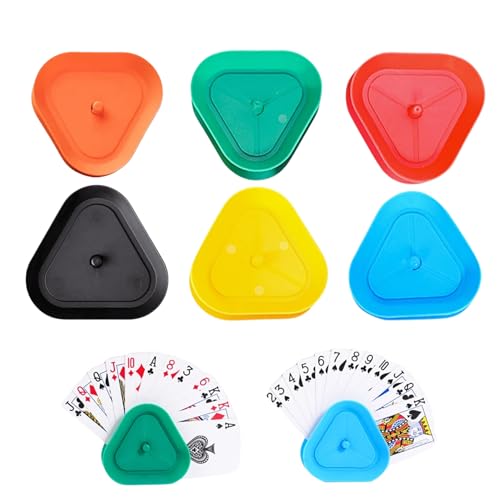 6 Stück Dreieckige Kartenhalter Stabiler Spielkartenhalter Card Holder Freisprech Kartenständer Sicherer Halt für Leichtem Kunststoff Brettspiele Kinder & Senioren (Blau/Schwarz/Gelb/Orange/Rot/Grün) von WLVinson