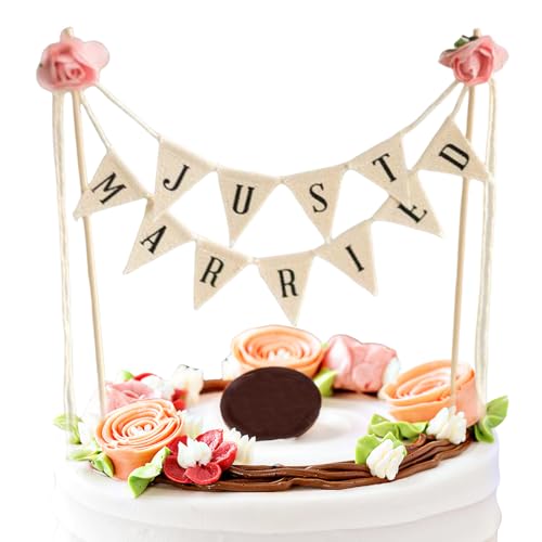 Cake Topper Hochzeit,Just Married Cake Toppers,Tortentopper Hochzeitstorte Deko,Tortenstecker Hochzeit,Vintage Wedding Wimpelkette Tortentopper,Mini Kuchen Hochzeits,Kleinere Girlande für Rustikal von WLVinson