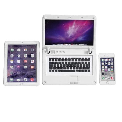 Puppenhaus Zubehör,Wichtel Deko Puppenhaus Möbel,3-Stückiges Set mit Mini Laptop Tablet und Handy in Weiß für 1:12-Skala,Ideal für Puppenhausdekoration und Szene-Simulation,Miniatur Puppenhaus Zubehör von WLVinson