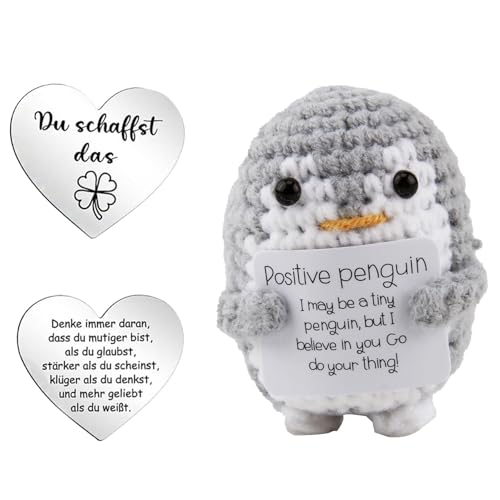 WLVinson Positive Penguin Geschenk,6.5CM Mini Pinguin Kuscheltier,Klein Pinguine Geschenke mit Karte Positiver Pinguin und Pocket Hug Glücksbringer,Gestricktes Spielzeug Puppe für Freunde Ermutigung von WLVinson