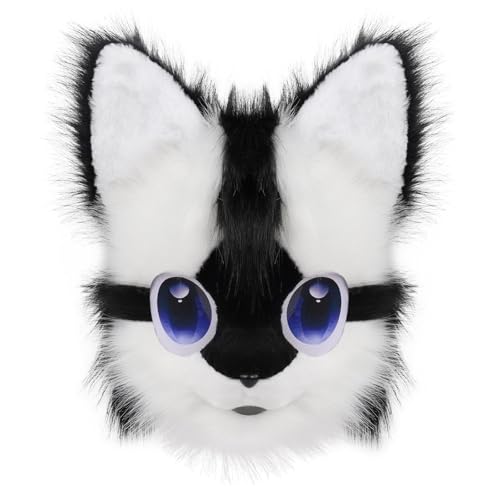 WLYEZAU Fursuit Furry Stirnband Tier Katze Hund Kunstplüsch Vollkopf niedlich Comic Con Wear Maske Cosplay Halloween Party Karneval(A) von WLYEZAU