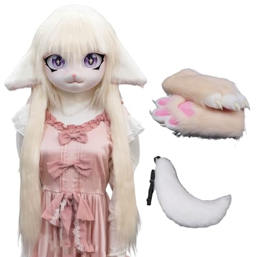 WLYEZAU Fursuit Kig Tiermaske Mit Schwanz-Plüschhandschuhen, Pelzkapuze, Party-Verkleidung, Tragbare Tierkapuze (Color : 9) von WLYEZAU