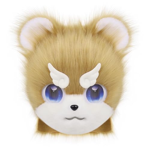 WLYEZAU Pelzigen Stirnband Tier Katze Hund Künstliche Plüsch Vollen Kopf Nette Comic Con Tragen Maske Cosplay Halloween Party Karneval(Red) von WLYEZAU
