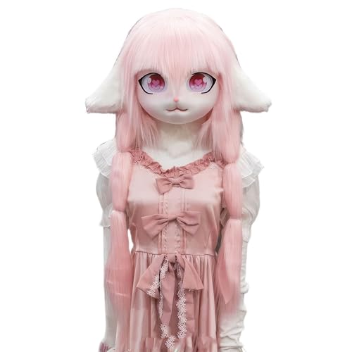 WLYEZAU Tierkapuze im Anime-Stil, Fursuit-Kig-Tiermaske, Lolita-Halloween-Kostüm-Kopfbedeckung, tragbare Kapuzenparty-Verkleidung(Color:A) von WLYEZAU