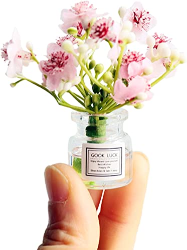 1 x rosa Miniatur-Blume in Vase, Puppenhaus, Mini-Jasminblumen, handgefertigt, leicht kombinierbar, Puppenhaus-Blumenvasen-Set, Modelldekoration für Mikro-Landschaften im Maßstab 1:6 oder 1:8 von WLngtv