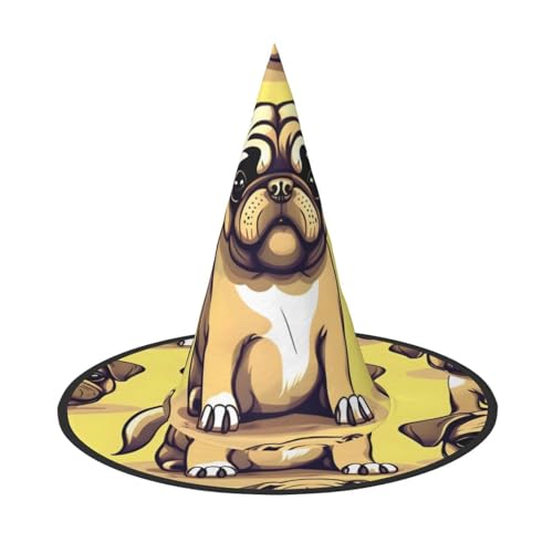 Lustiger Cartoon-Mops-Welpen-Hunde-Druck Halloween Hut Partys Karneval Hut Tanzen Cosplay Kostüm Hexen Party Erwachsene von WNCLKF