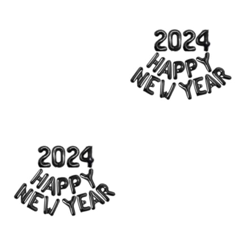 WNDUOKXH 2 Satz von Folienballon „Frohes Neues Jahr 2024“ für sicheres und einfaches Aufblasen. Silvester Metall Innenaluminiumfolie aus ungiftigem Schwarz von WNDUOKXH