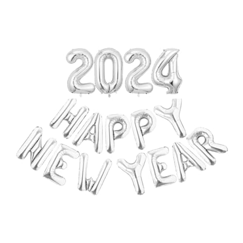 WNDUOKXH 20 Satz von Frohes Neues Jahr 2024 Folienballon zum sicheren und einfachen Aufblasen Silvester Metall Innenaluminiumfolie aus ungiftigem Silber von WNDUOKXH