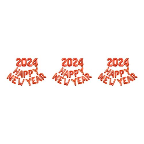 WNDUOKXH 3 Satz von Folienballon „Frohes Neues Jahr 2024“ für sicheres und einfaches Aufblasen. Silvester Metall Innenaluminiumfolie aus ungiftigem Rot von WNDUOKXH