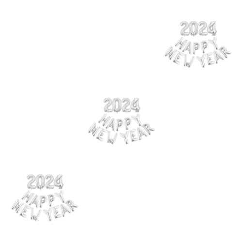 WNDUOKXH 3 Satz von Frohes Neues Jahr 2024 Folienballon zum sicheren und einfachen Aufblasen Silvester Metall Innenaluminiumfolie aus ungiftigem Silber von WNDUOKXH