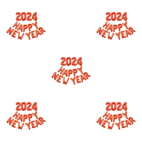 WNDUOKXH 5 Satz von Folienballon „Frohes Neues Jahr 2024“ für sicheres und einfaches Aufblasen. Silvester Metall Innenaluminiumfolie aus ungiftigem Rot von WNDUOKXH