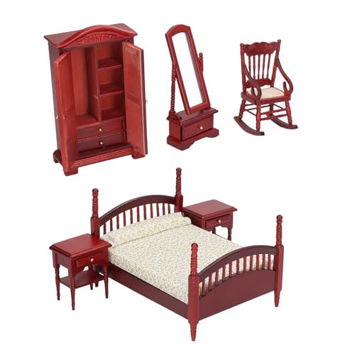 6PCS Retro Dollhouses Schlafzimmermöbel Set Schrank Holzminiaturen Für 1/12 Skala Display 6PCS Retro Dollhouses Schlafzimmermöbel Set Schrank Holzminiaturen Für 1/12 Skala Display von WNXGNHO