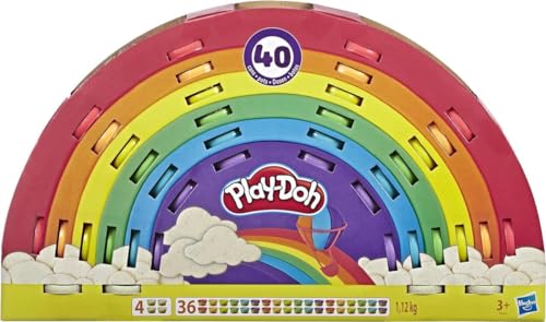 Rainbow Modellierknete Komplettset – 40 Töpfe (28 g) – 7 Farben – 3 Werkzeuge von WOA