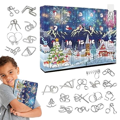 WOBBLO Fortschrittliches Gehirn-Puzzle, 24 Tage Herausforderungen aus Metall mit Puzzleringen | Stimulierende und pädagogische Puzzlespiele, interessante Metalldrahtpuzzle, Puzzles von WOBBLO