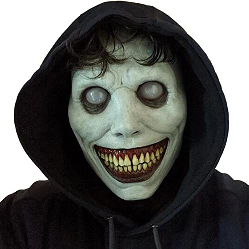WOBBLO Gruselige Halloween-Gesichtsbedeckung | Horror Scary Face Latex Hood Cosplay Props – Lächelnde Dämonenparty mit Atemlöchern für Maskeraden Halloween-Kostüme von WOBBLO