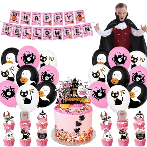WOBBLO Halloween-Cupcake-Dekorationen aus Papier | Candy Balloon Cake Topper mit Geistern | Halloween-Dekorationen für Schlafzimmer, Esszimmer, Wohnzimmer, Balkon, Flur, Garten von WOBBLO
