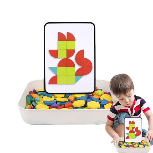 WOBBLO Set mit magnetischen Musterblöcken, geometrisches Puzzle – Intelligenz-Spielzeug | Kreativer lustiger Magnet, Tangram-Puzzle aus dickem und langlebigem Holz für von WOBBLO